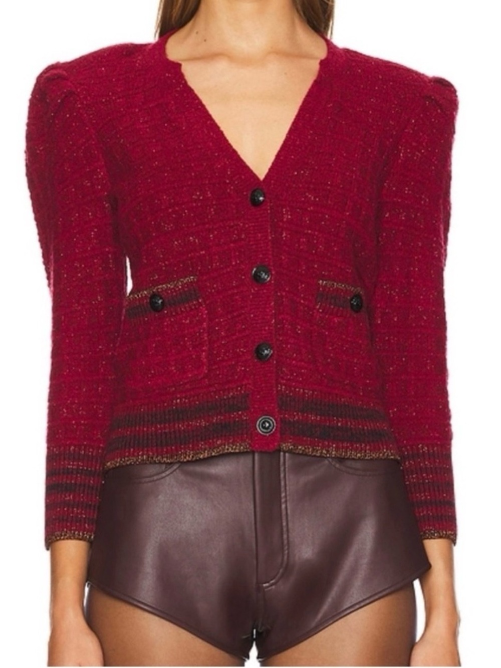 L'Agence Jenni Puff Sleeve Cardigan Syrah